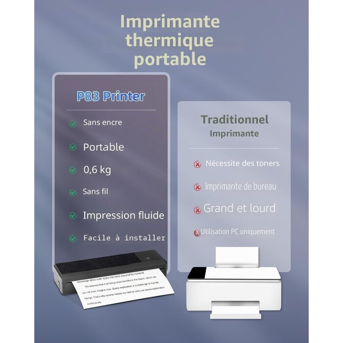 Imprimante thermique portable A4 P83 Bluetooth/USB - 34% de remise