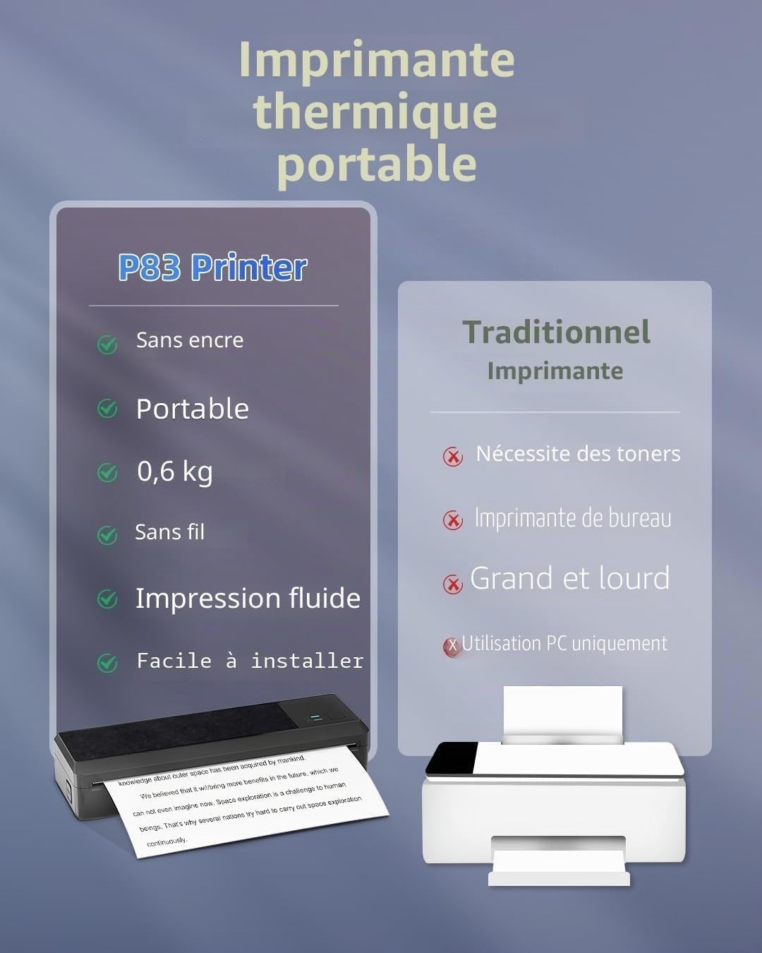 Imprimante thermique portable A4 P83 Bluetooth/USB - 34% de remise