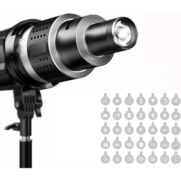 Projecteur Snoot Bowens avec 35 gobos et 5 filtres - 34% de remise