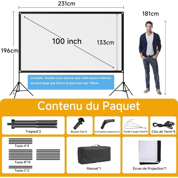 Écran de projection 100 pouces avec trépied - 34% de remise
