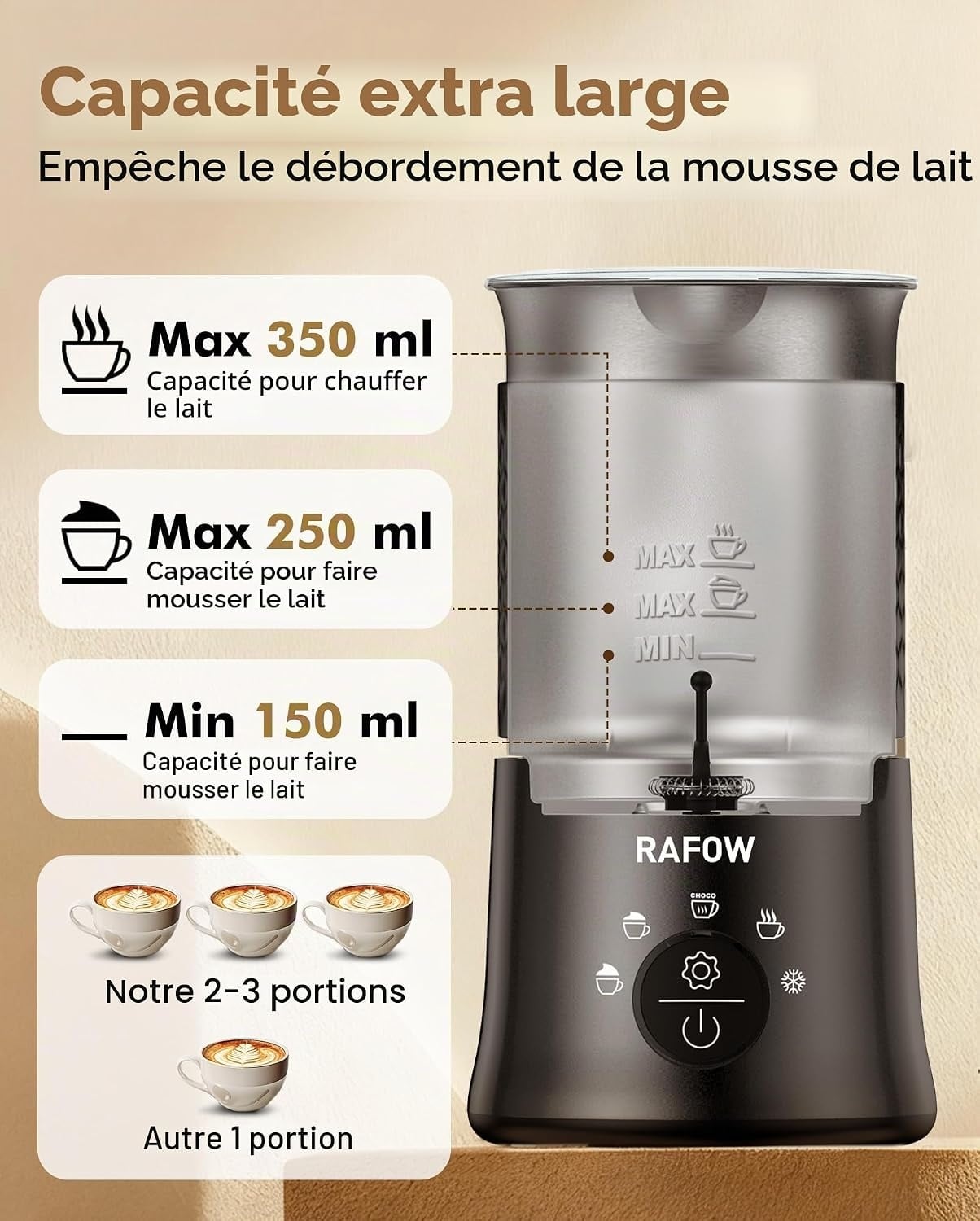 Mousseur à lait électrique 5-en-1 - 33% de remise - Noir