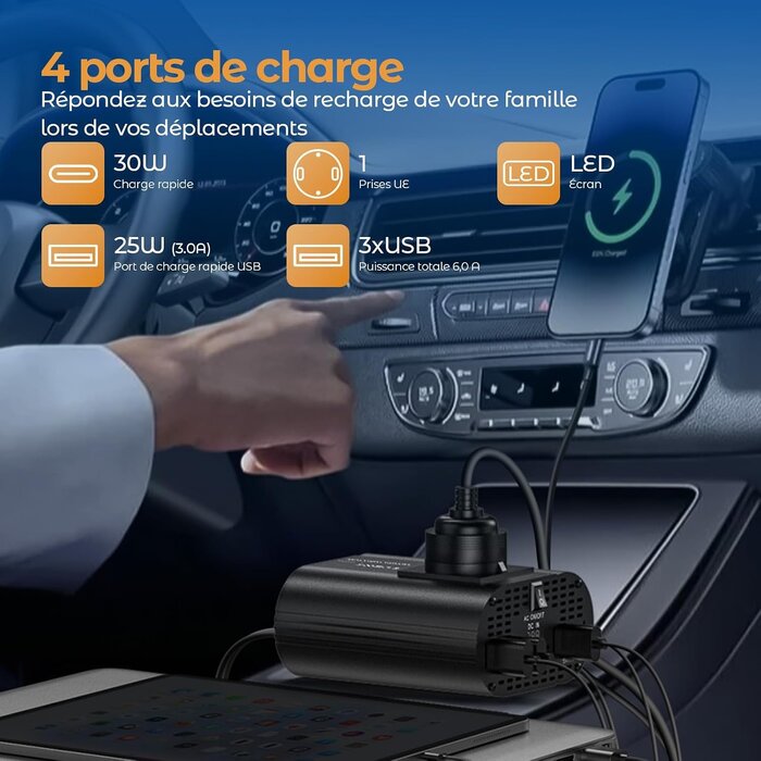 Convertisseur 12V vers 220V 300W - 5 ports - 32% de remise
