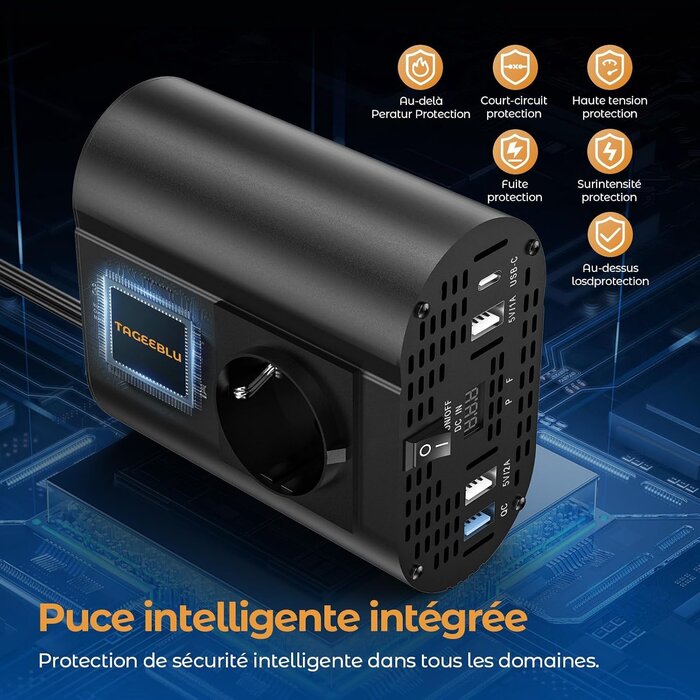 Convertisseur 12V vers 220V 300W - 5 ports - 32% de remise