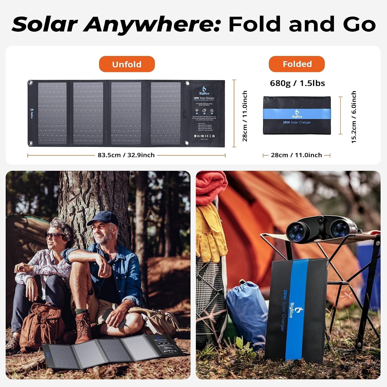 Chargeur solaire portable 28W étanche - 3 ports USB - 34% de remise