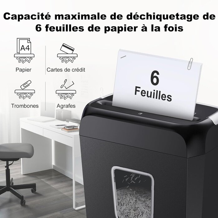 Destructeur de documents 6 feuilles coupe croisée - 32% de remise