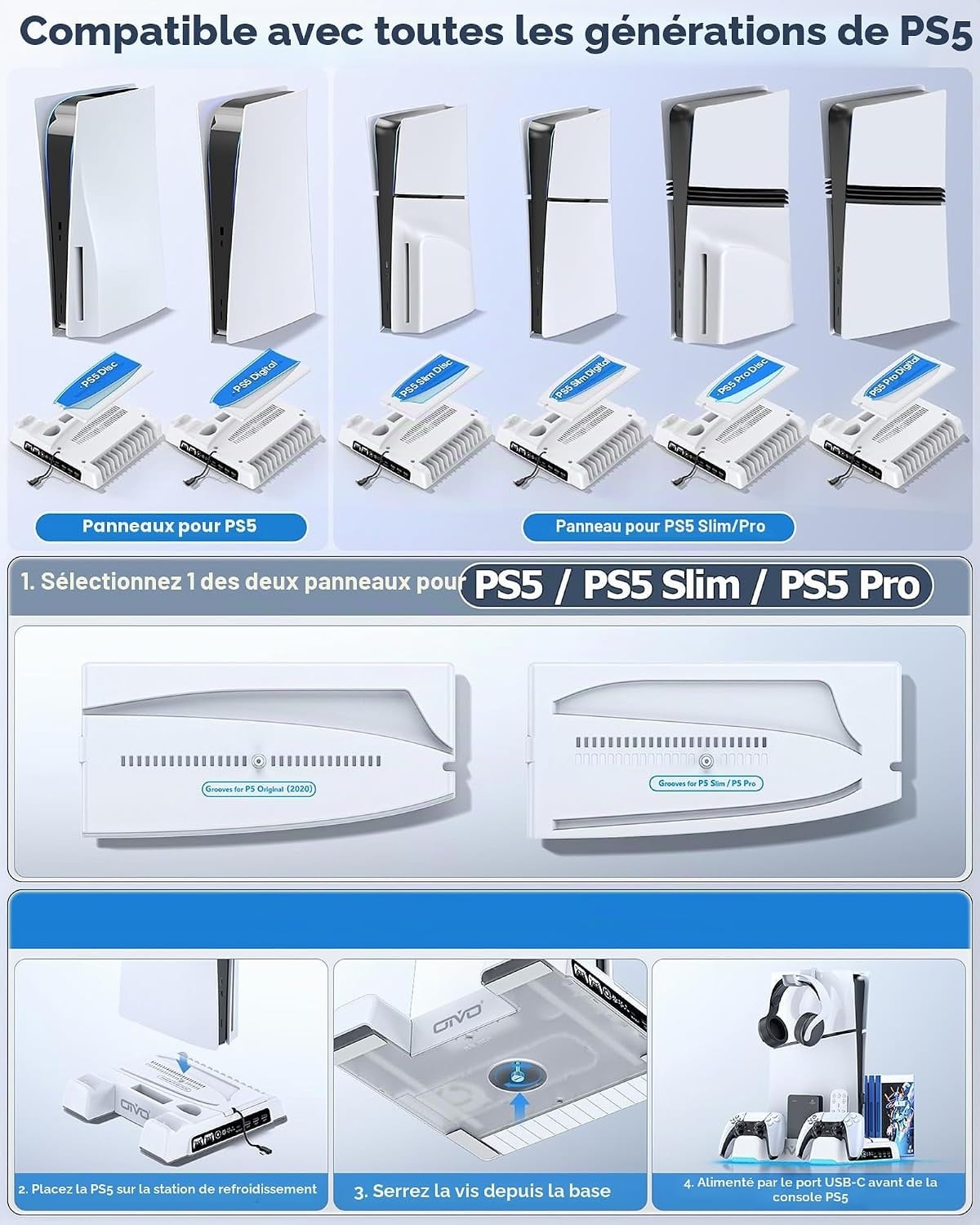 Support PS5 multifonction avec refroidissement et chargeur - 32% de remise