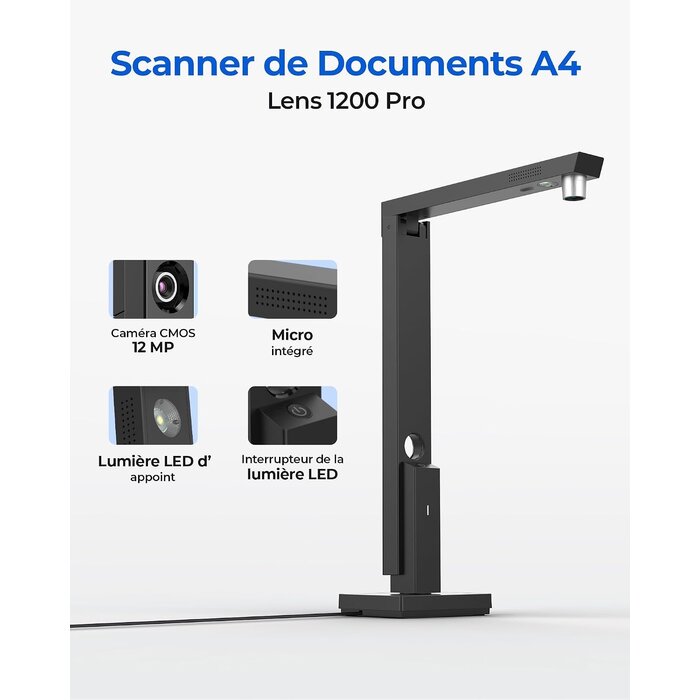 Scanner de documents pliable 12 MP USB-C - 34% de remise