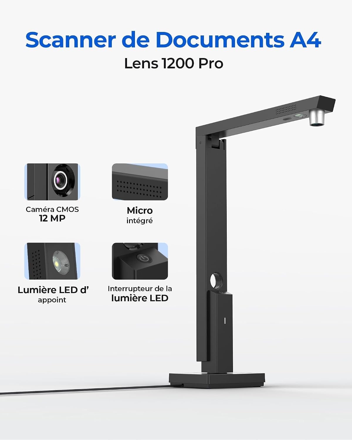 Scanner de documents pliable 12 MP USB-C - 34% de remise