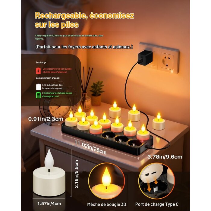 Lot de 12 bougies LED rechargeables avec station de charge - 33% de remise