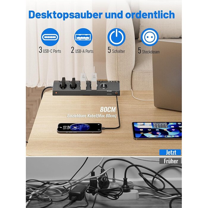 Multiprise de bureau 5 prises et 5 ports USB - 32% de remise