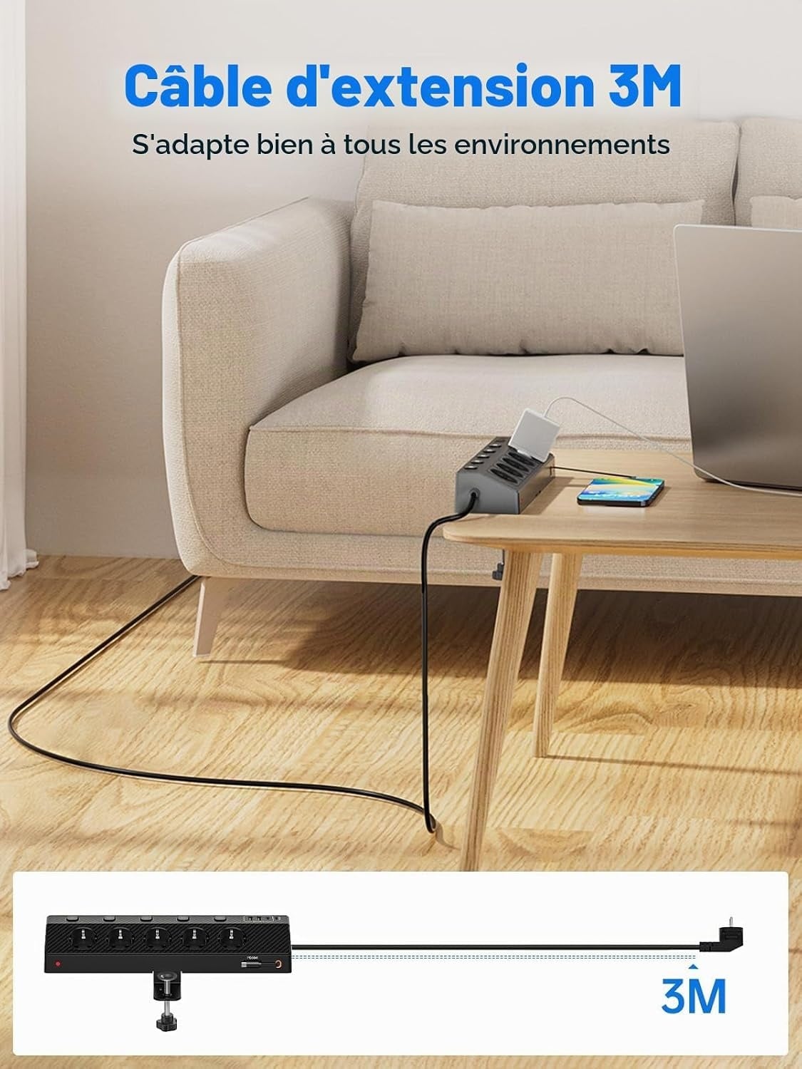 Multiprise de bureau 5 prises et 5 ports USB - 32% de remise