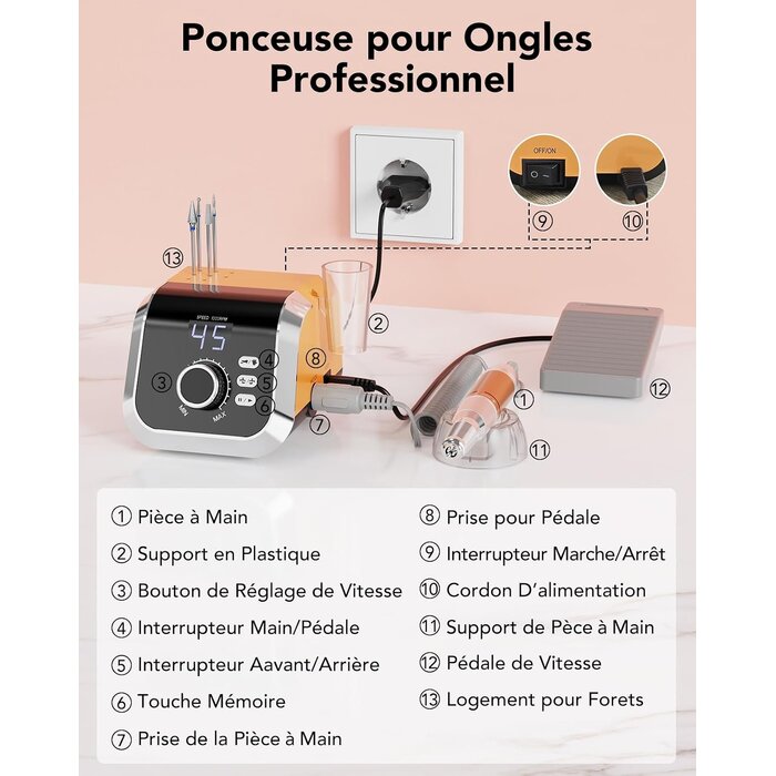 Lime à ongles pro 45 000 tr/min - Orange - 33% de remise
