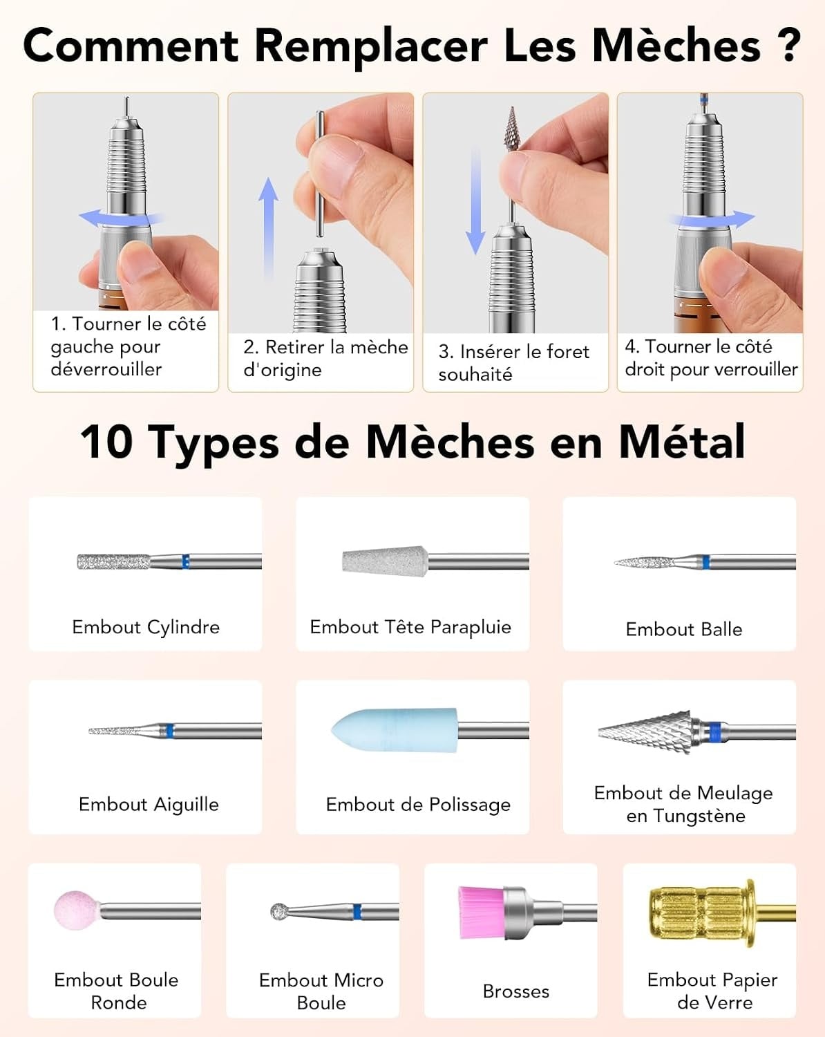 Lime à ongles pro 45 000 tr/min - Orange - 33% de remise