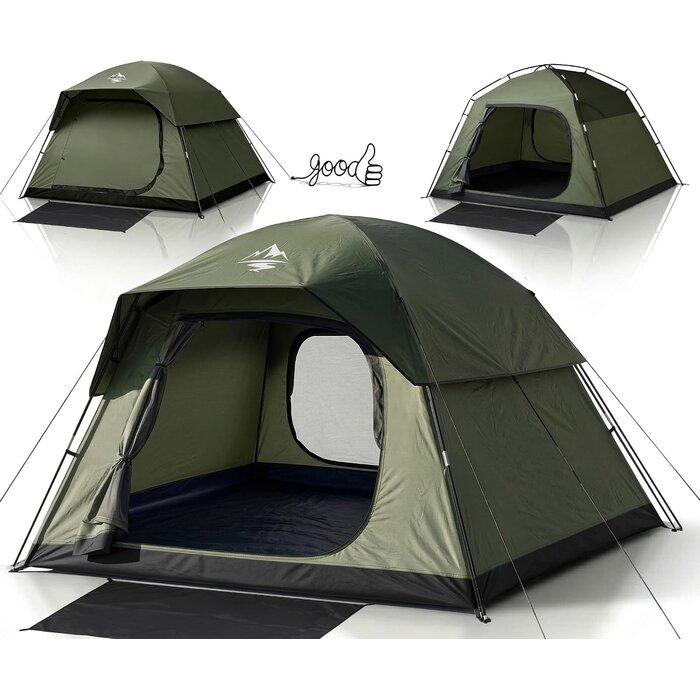Tente de camping 4 places - 275x215 cm - Vert olive - 34% de remise