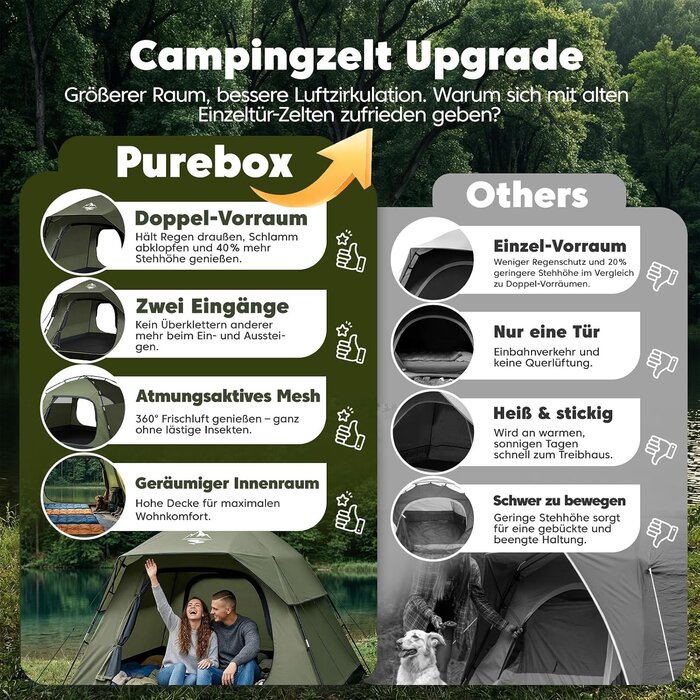 Tente de camping 4 places - 275x215 cm - Vert olive - 34% de remise