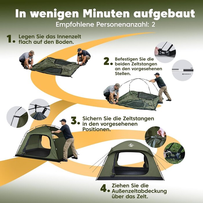 Tente de camping 4 places - 275x215 cm - Vert olive - 34% de remise