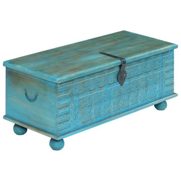 Coffre de rangement en bois de manguier bleu - 100x40x41 cm - 35% de remise