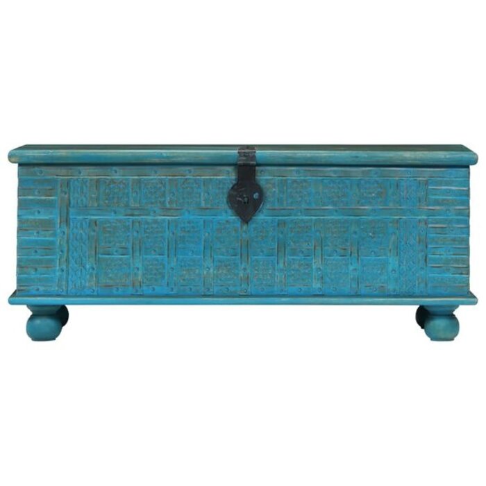 Coffre de rangement en bois de manguier bleu - 100x40x41 cm - 35% de remise