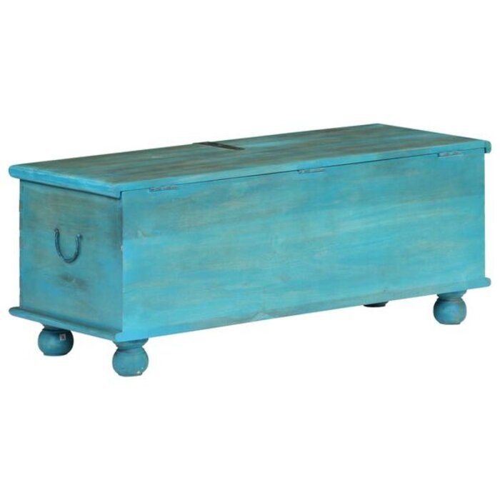 Coffre de rangement en bois de manguier bleu - 100x40x41 cm - 35% de remise