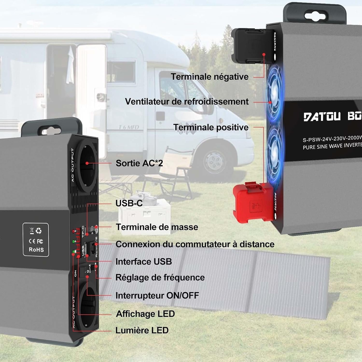 Convertisseur Pur Sinus 24V 2000W avec télécommande - 35% de remise