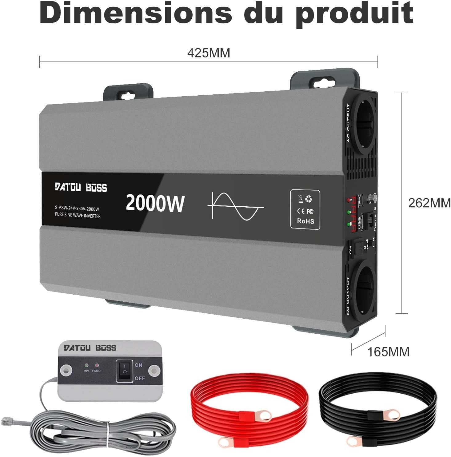Convertisseur Pur Sinus 24V 2000W avec télécommande - 35% de remise