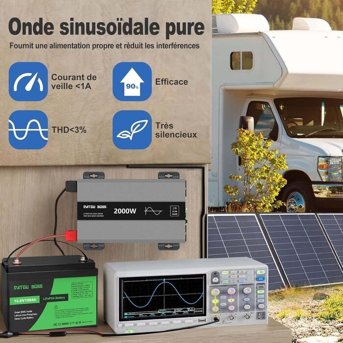 Convertisseur 24V vers 230V 2000W - Onde sinusoïdale pure - 35% de remise