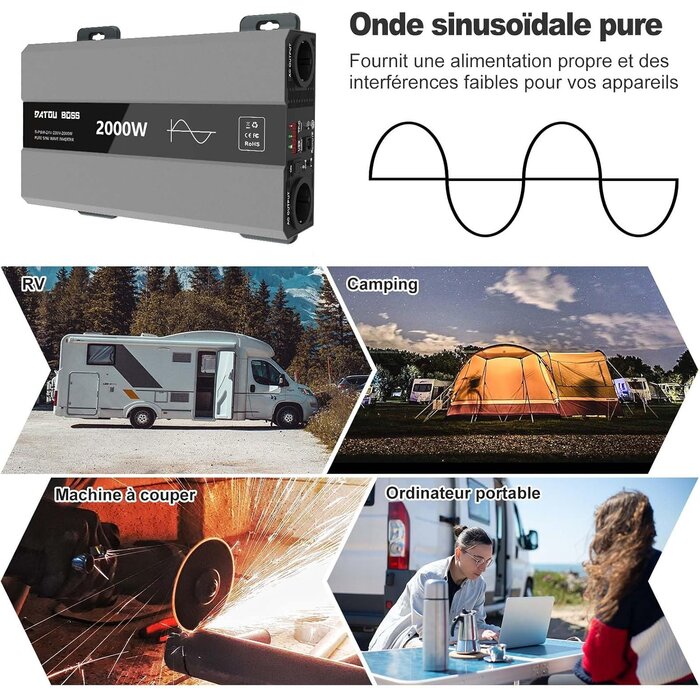 Convertisseur 24V vers 230V 2000W - Onde sinusoïdale pure - 35% de remise
