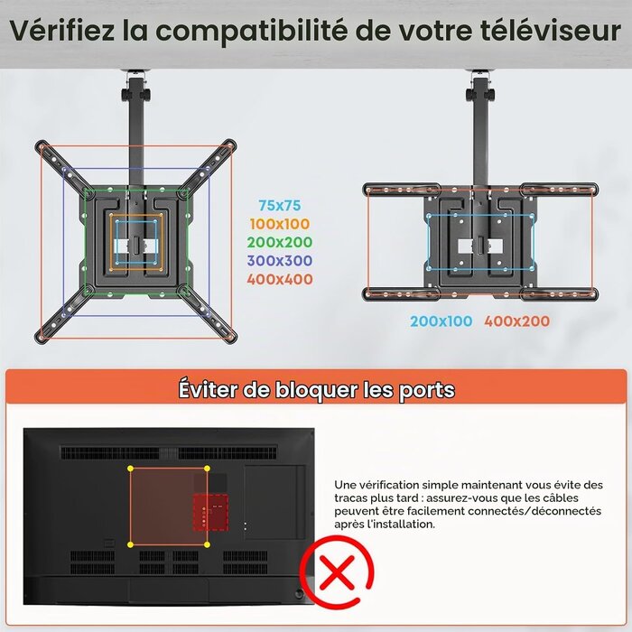 Support plafond pliable pour TV 23-55 pouces - 32% de remise