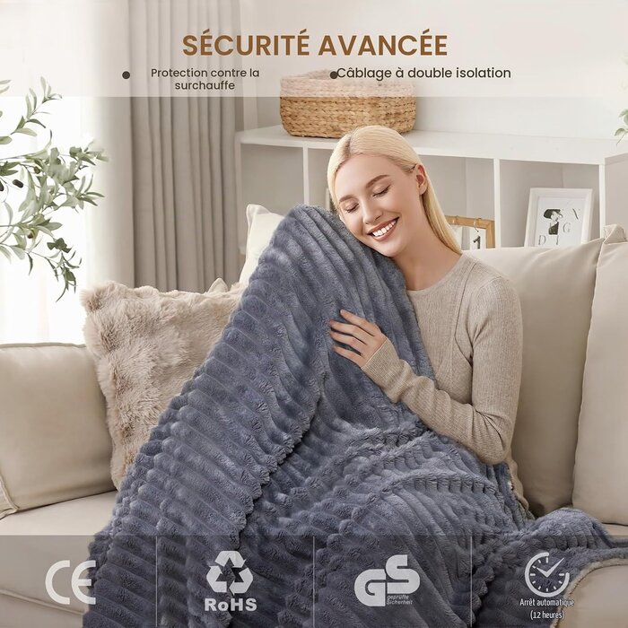 Couverture chauffante grise 160x130 cm - 33% de remise