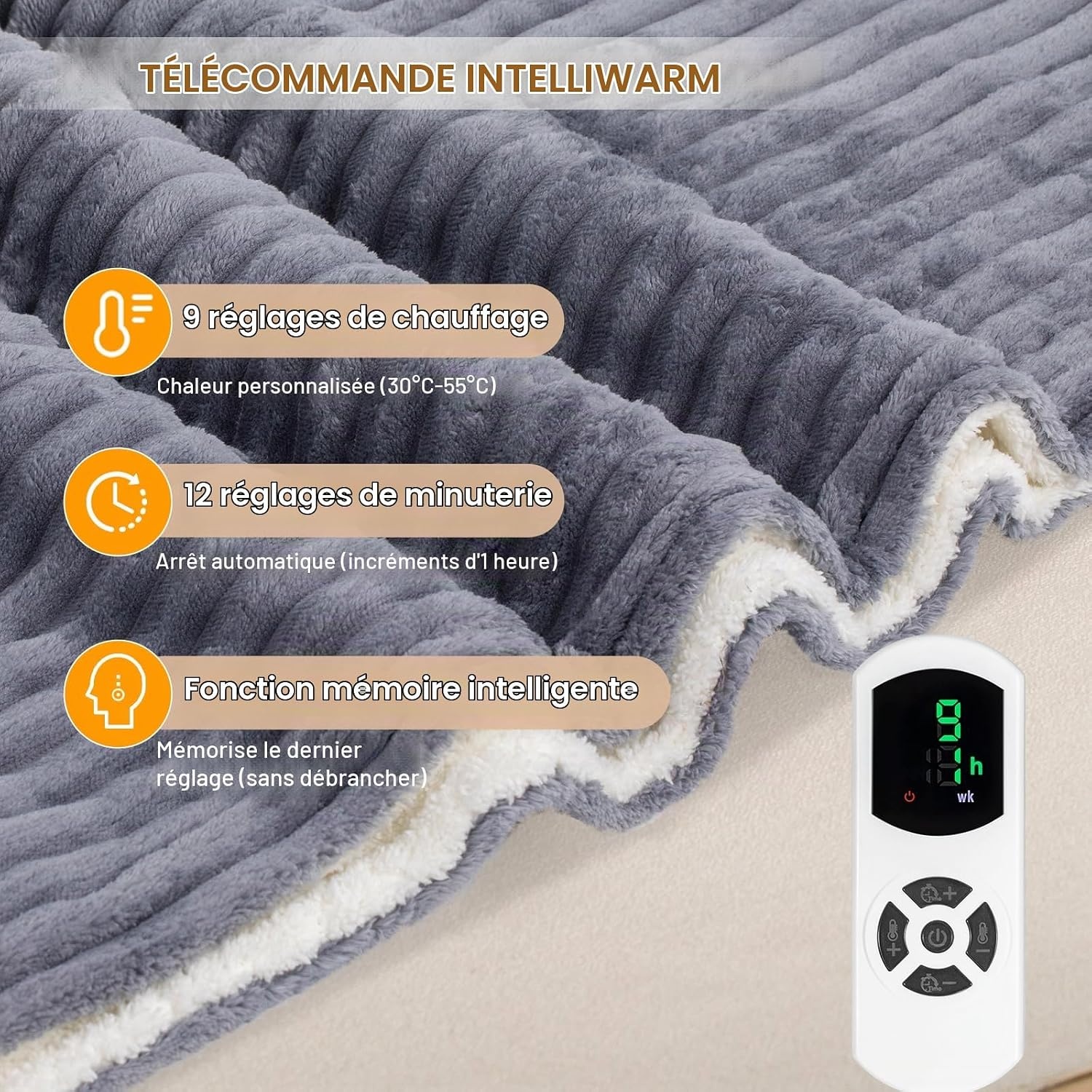 Couverture chauffante grise 160x130 cm - 33% de remise