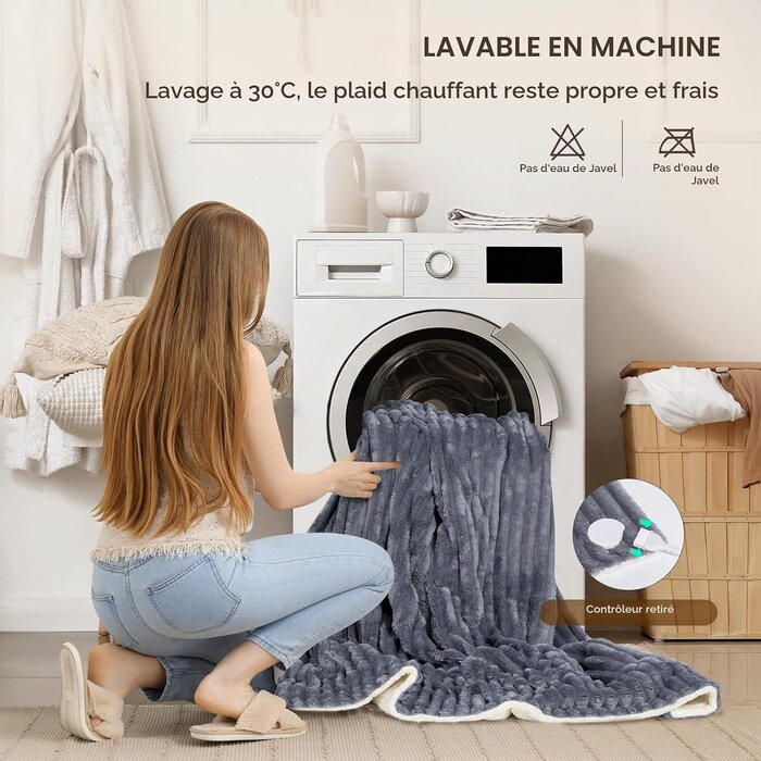 Couverture chauffante grise 160x130 cm - 33% de remise