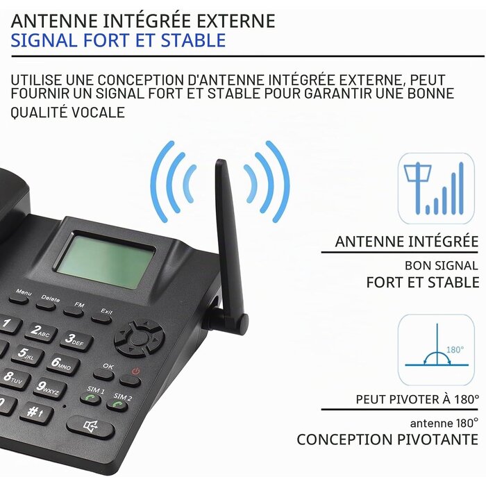 Téléphone fixe sans fil GSM Dual SIM - Antenne externe - 31% de remise