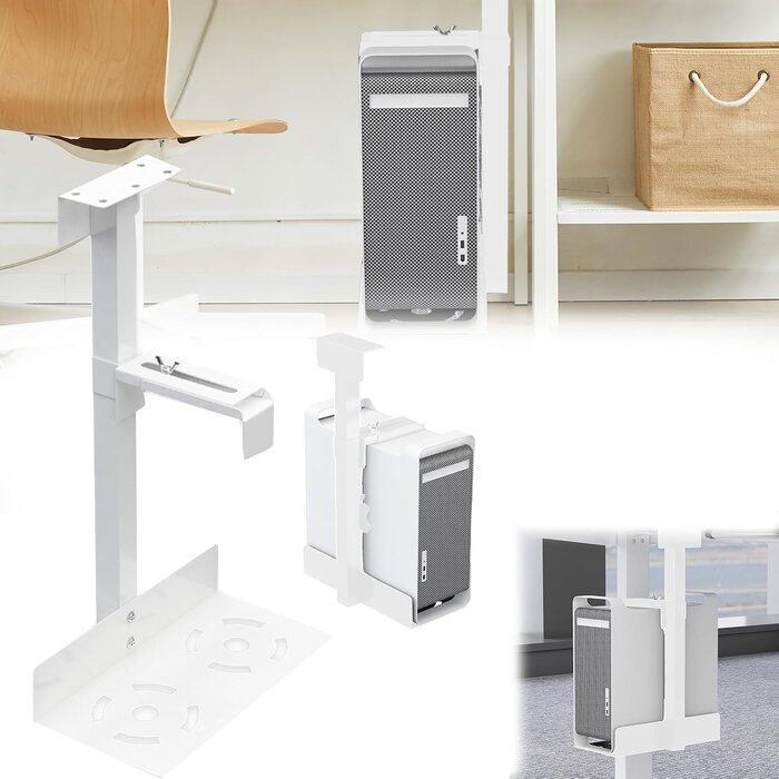 Support PC réglable sous bureau, acier blanc - 33% de remise