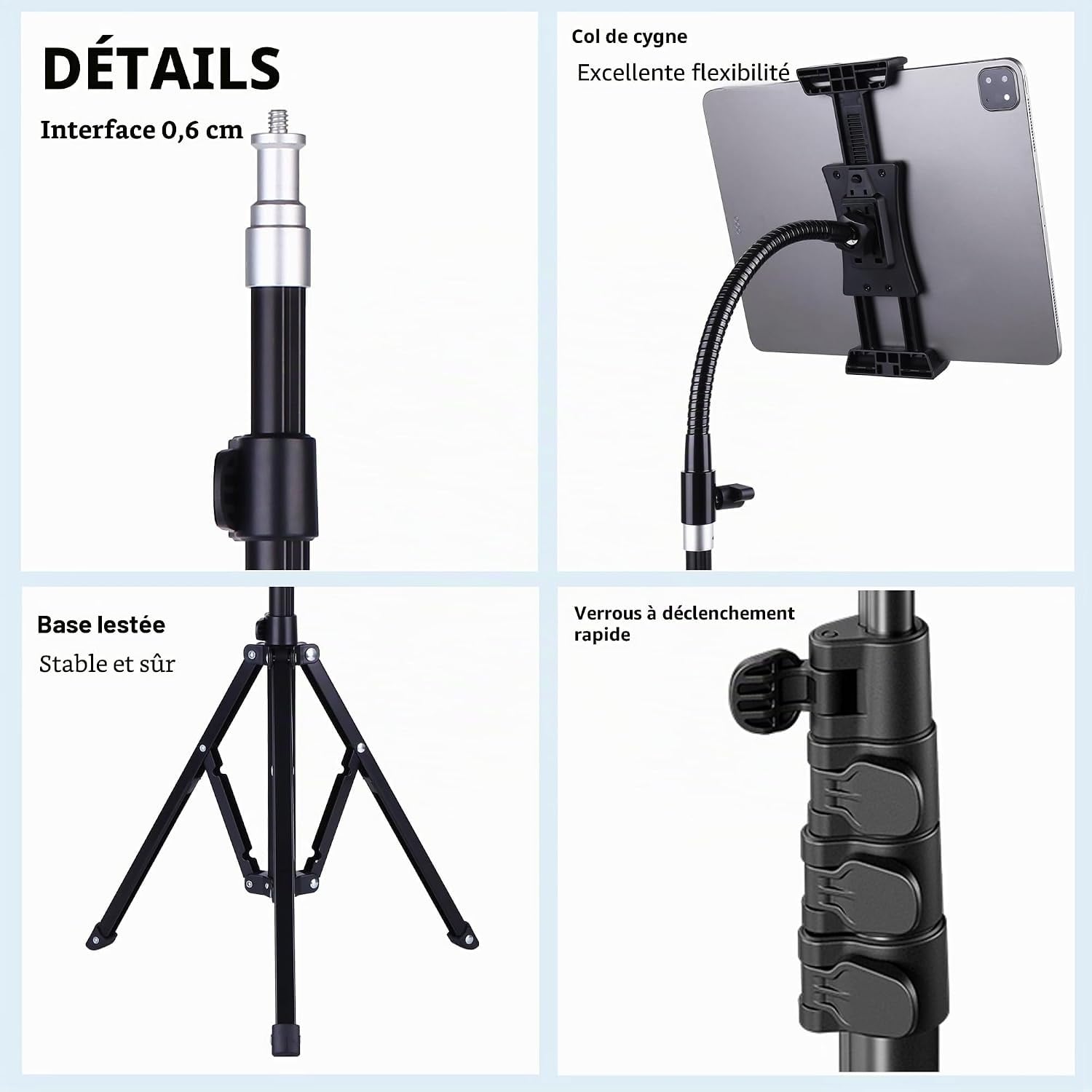 Trépied articulé 185 cm pour tablette et téléphone - 33% de remise