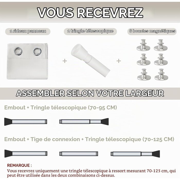 Rideau thermique magnétique blanc 132x195 cm - 32% de remise