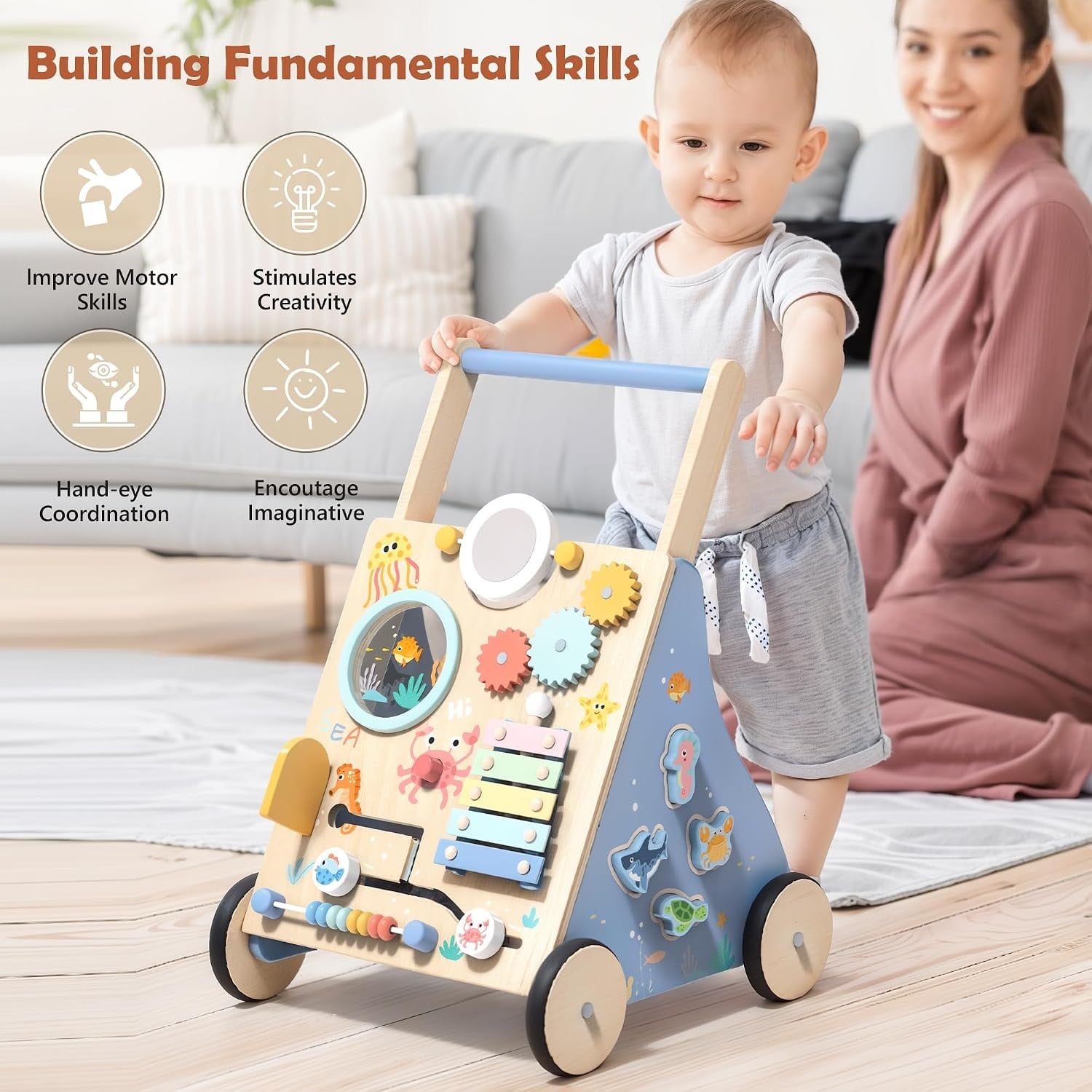 Chariot de marche en bois thème océan - Aide à la marche - 34% de remise