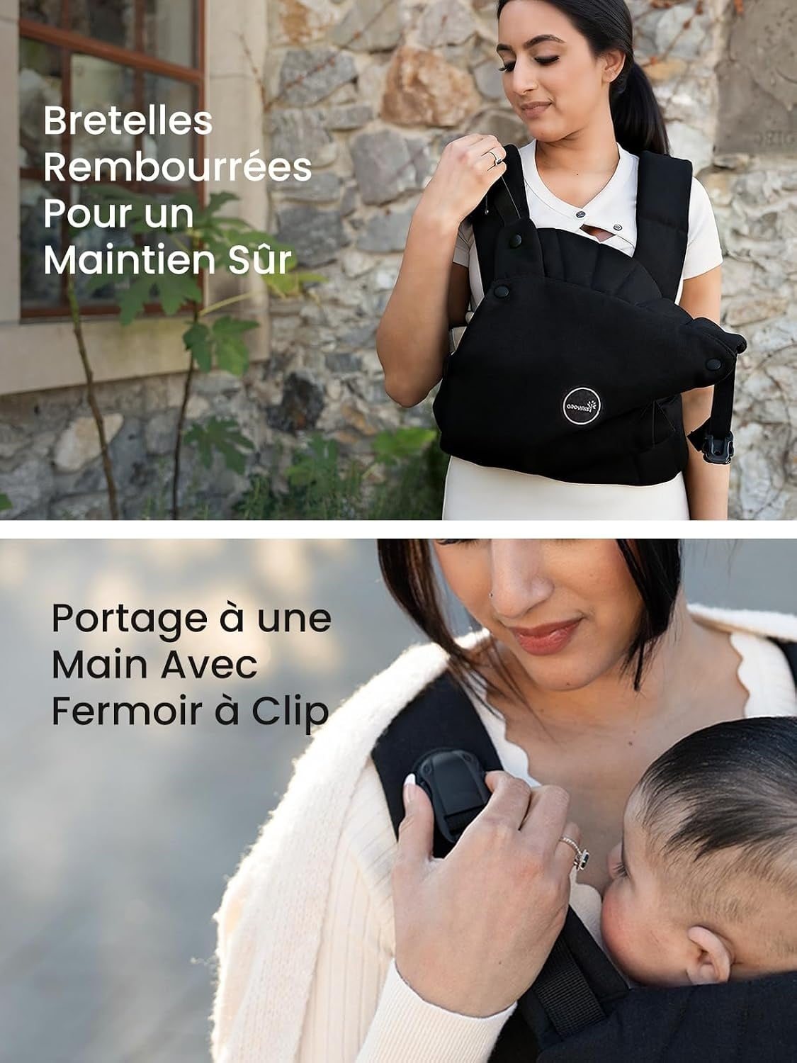 Porte-bébé physiologique ergonomique noir (3-18 kg) - 33% de remise