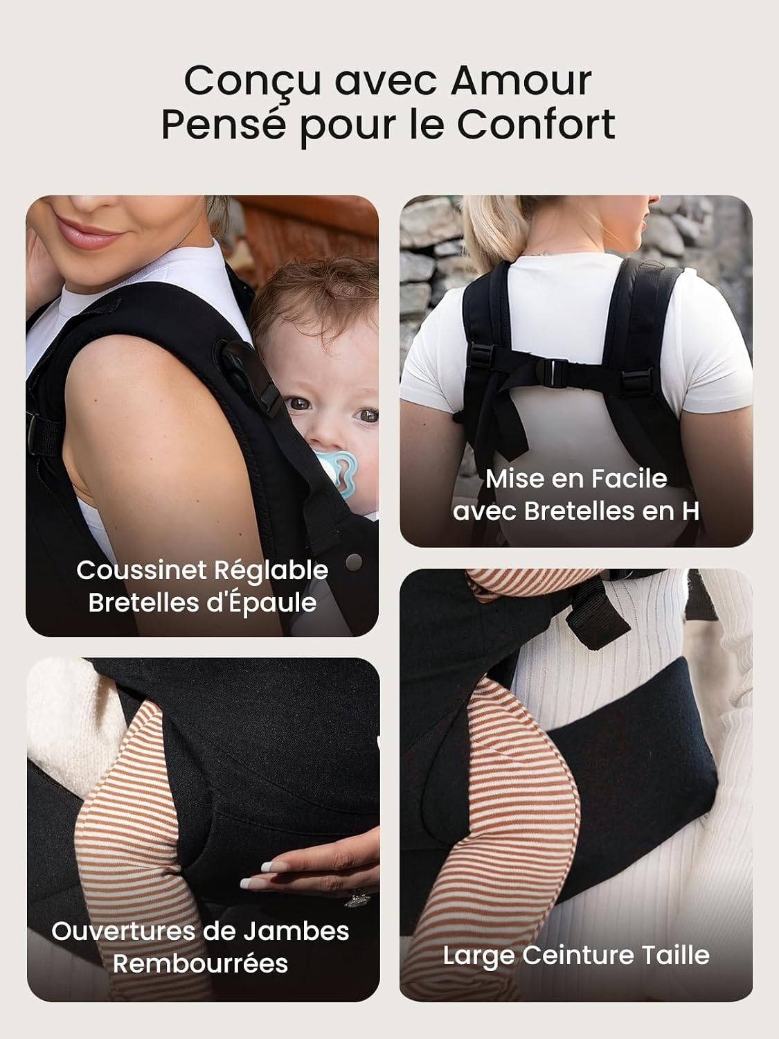 Porte-bébé physiologique ergonomique noir (3-18 kg) - 33% de remise