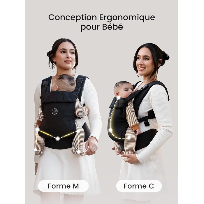 Porte-bébé physiologique ergonomique noir (3-18 kg) - 33% de remise