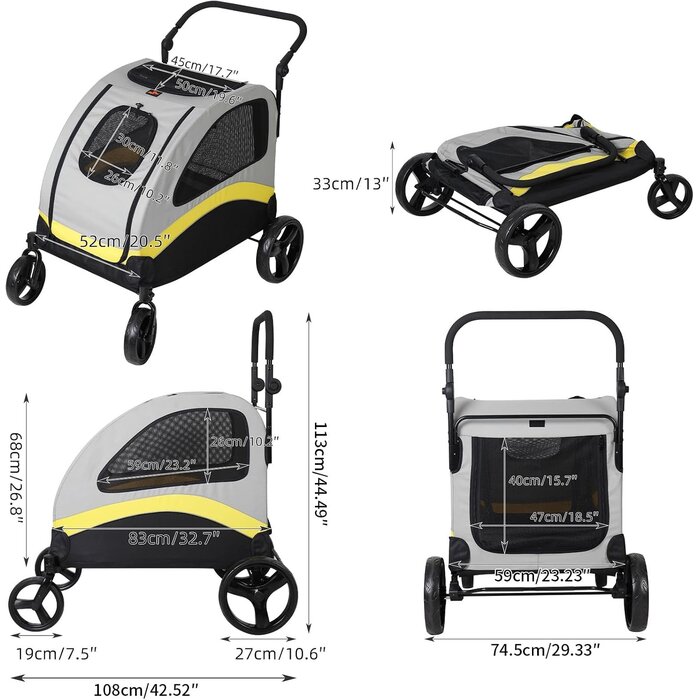 Poussette pour chien XXL 65 kg - Gris - 35% de remise