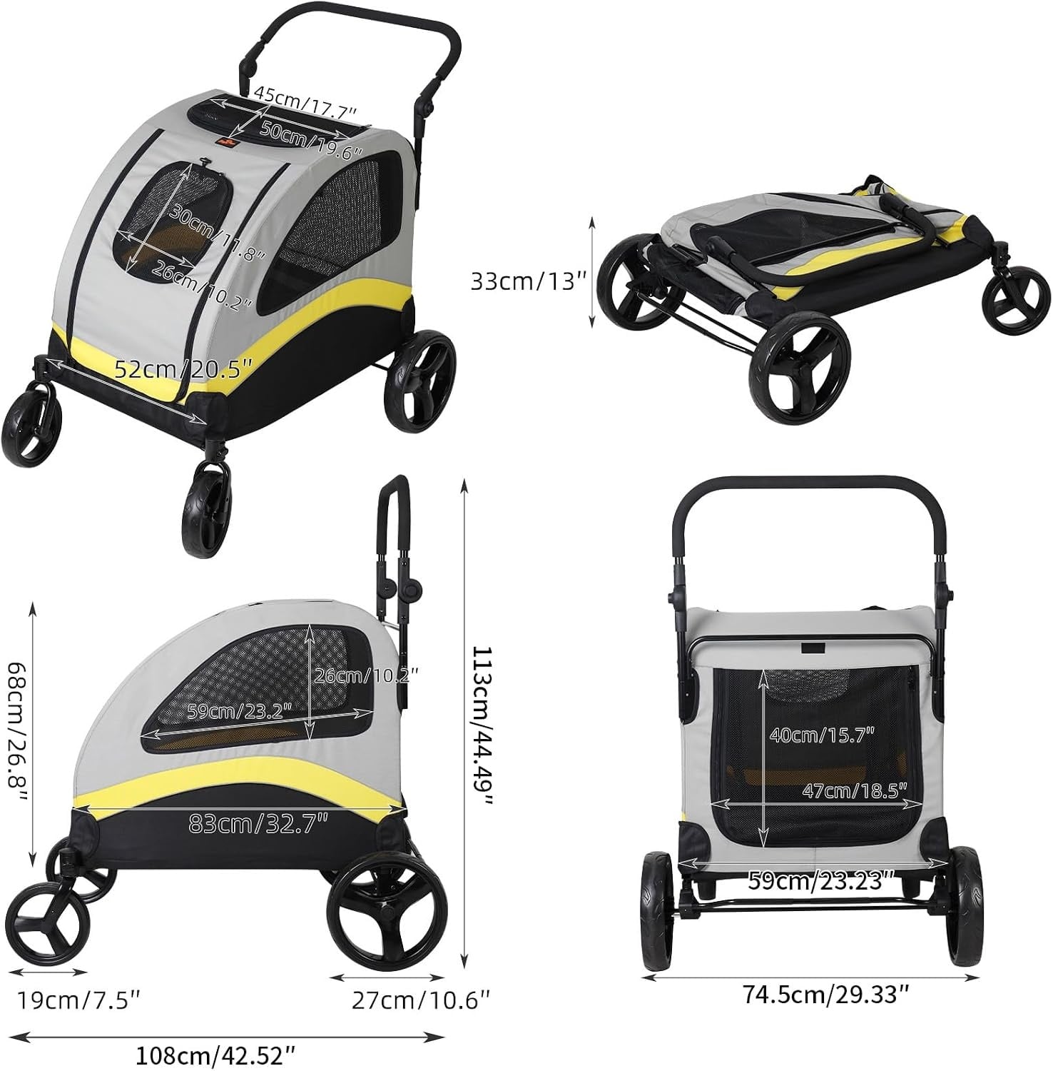 Poussette pour chien XXL 65 kg - Gris - 35% de remise