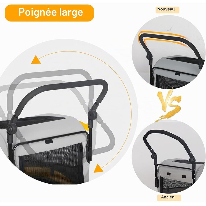 Poussette pour chien XXL 65 kg - Gris - 35% de remise