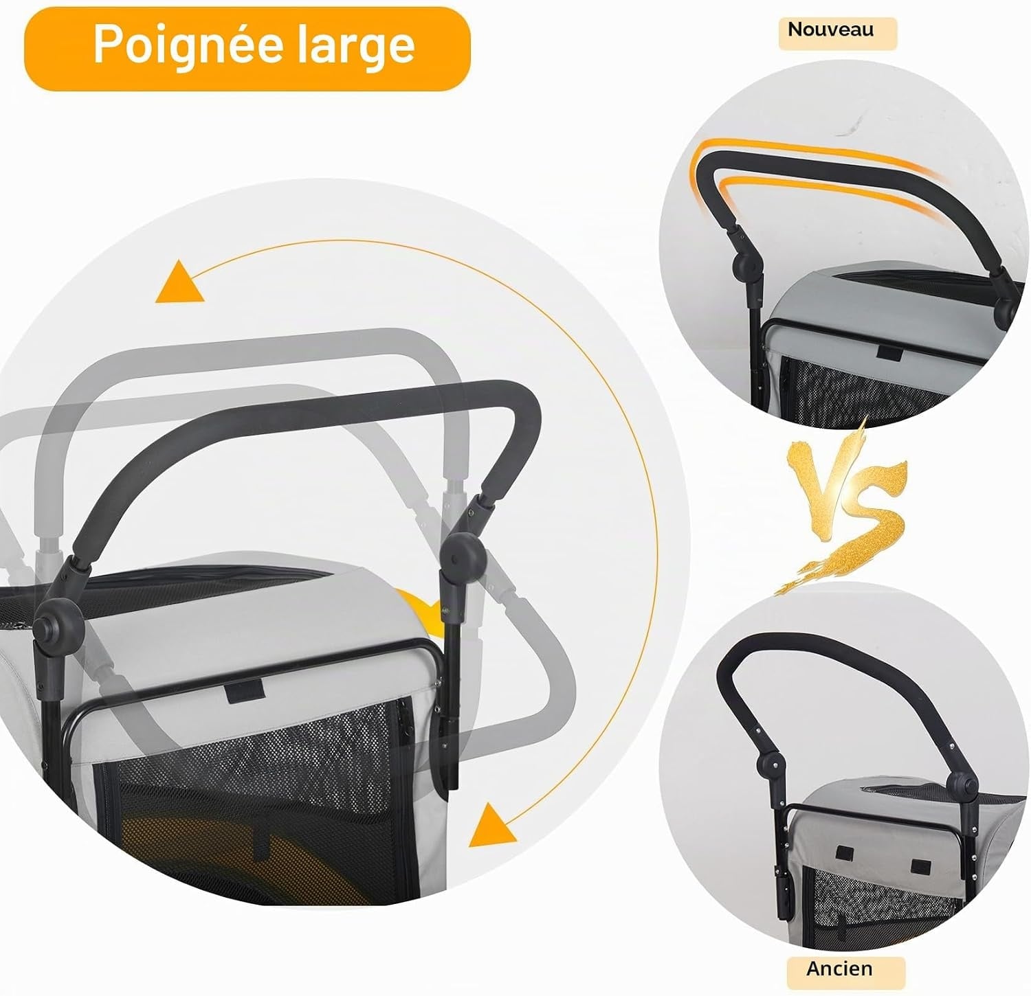 Poussette pour chien XXL 65 kg - Gris - 35% de remise