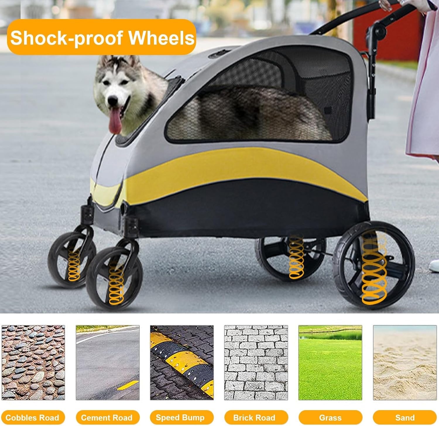 Poussette pour chien XXL 65 kg - Gris - 35% de remise