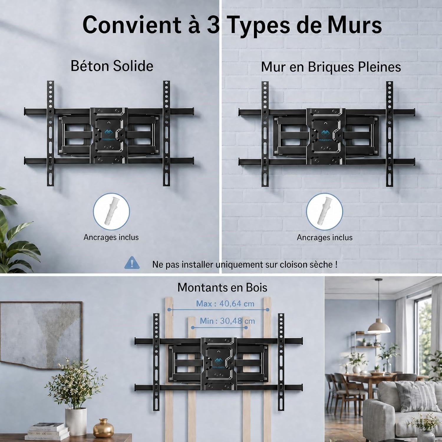 Support Mural TV Articulé 37-85 pouces - 33% de remise - Acier Robuste