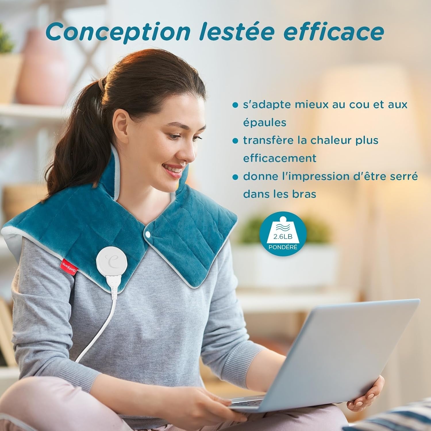 Coussin chauffant lesté cou et épaules - 33% de remise - 9 niveaux de chaleur
