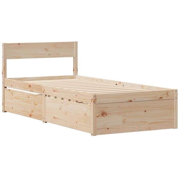 Lit 90x200 cm en pin massif avec tiroirs - 35% de remise