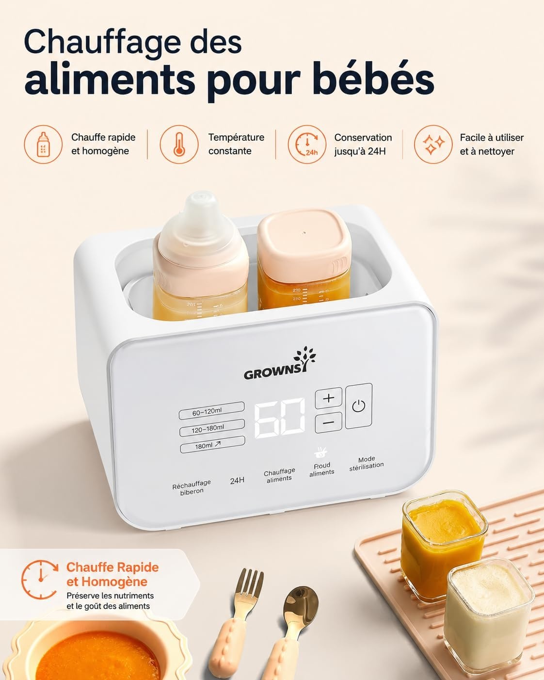 Chauffe-biberon et stérilisateur 8-en-1 Crème - 33% de remise