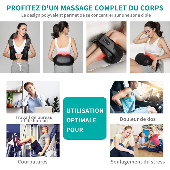 Appareil de massage Shiatsu cou et dos 3D avec chaleur - 33% de remise