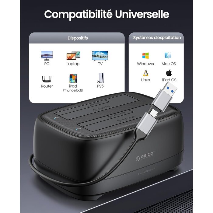 Station d'accueil double baie HDD/SSD 40 To - USB 3.2 - 32% de remise